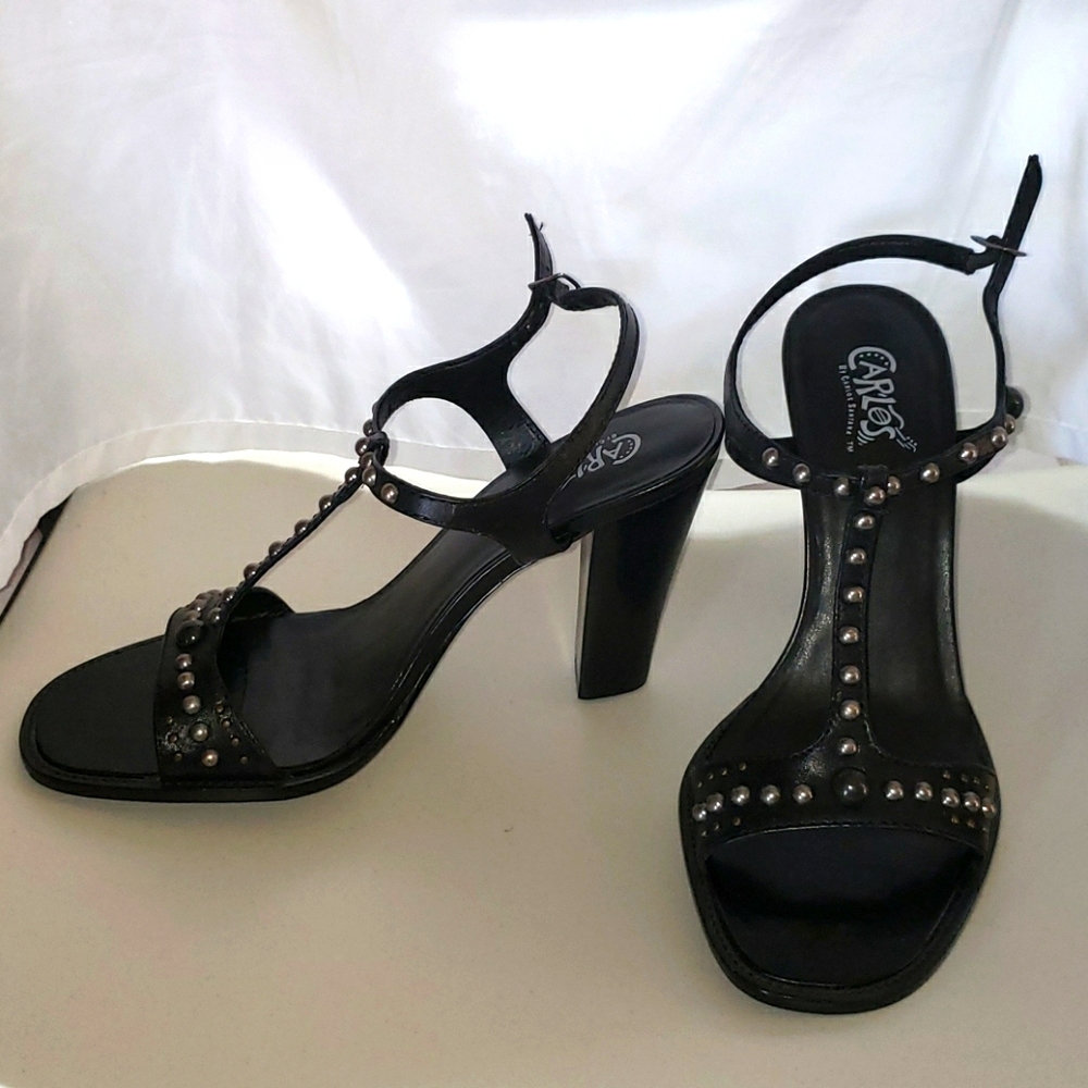 NIB Carlos Black Leather Studded T-strap Heels 9